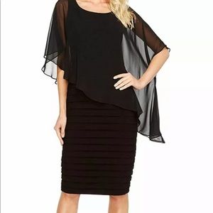 Adriana Papell draped chiffon cape dress - plum